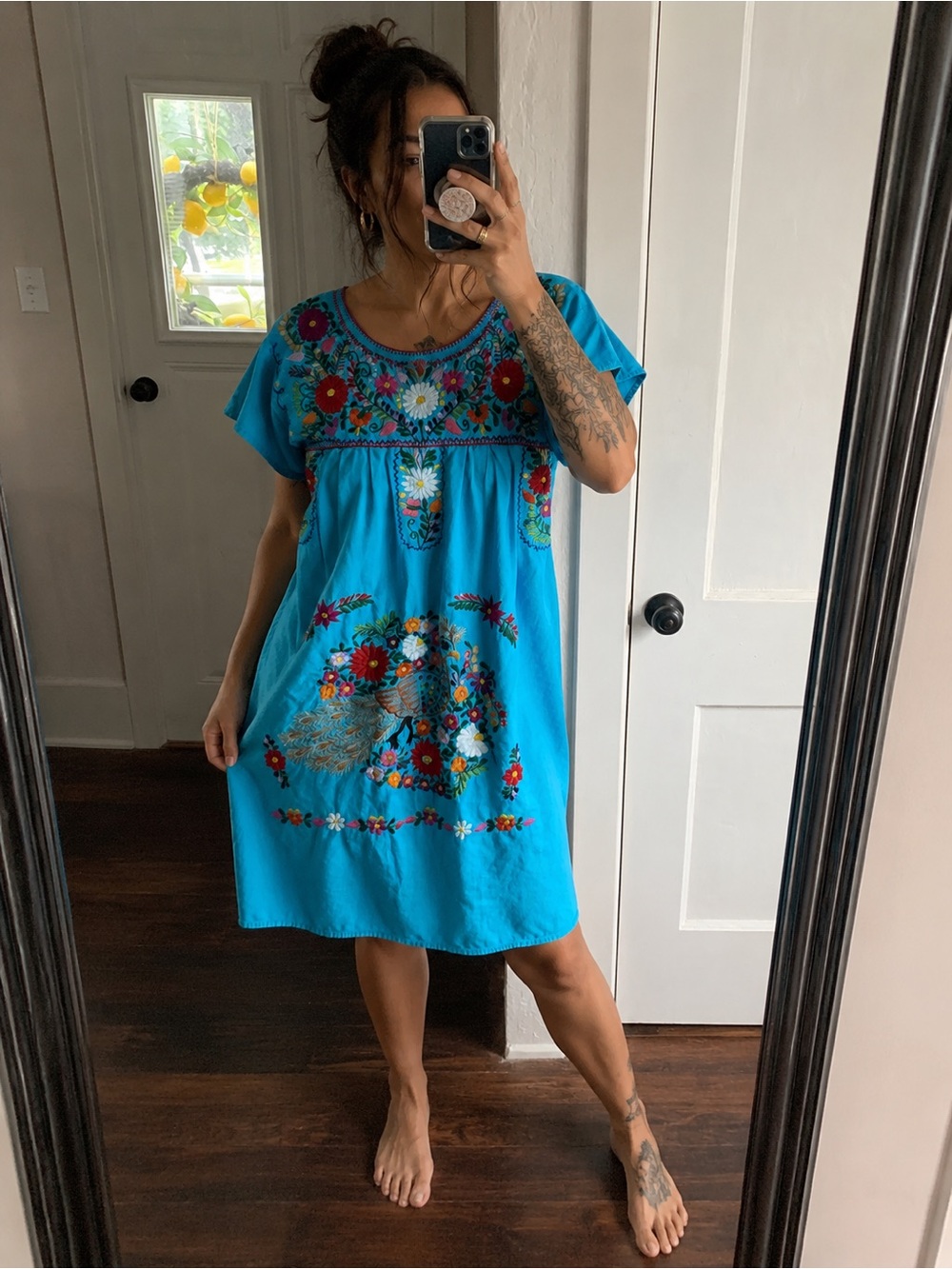 Hand-Embroidered Turquoise Asymmetrical Women’s Dress